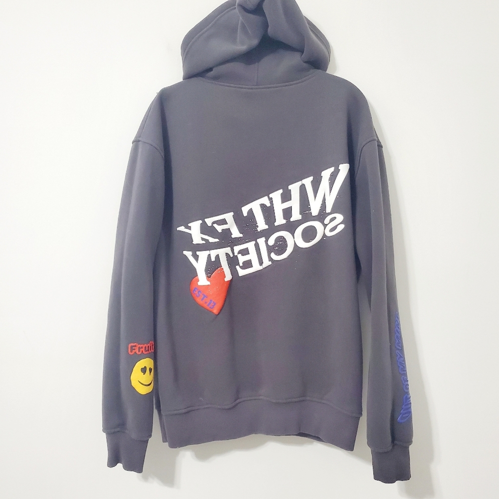 White Fox Boutique Graphic Oversized Hoodie Charcoal Women Medium - Picture 5 of 11